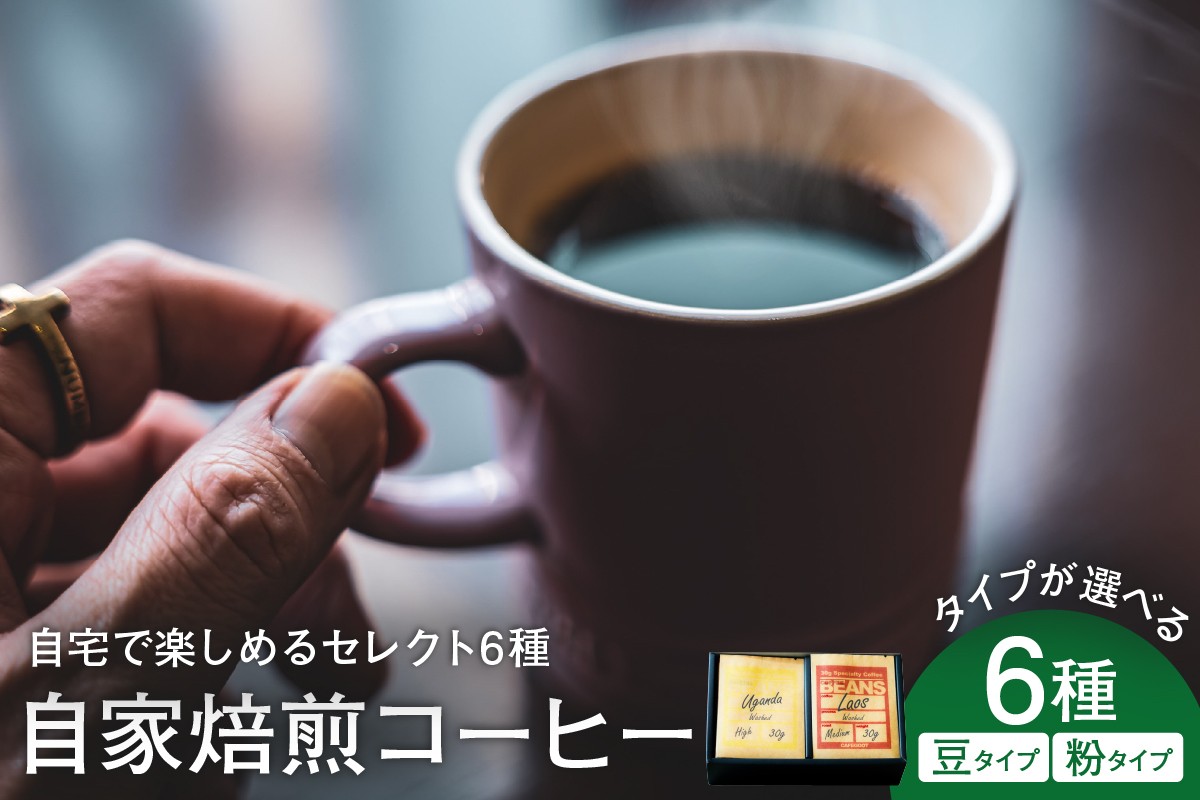 
                  自宅で楽しめる セレクト 6種 自家焙煎 コーヒー 6袋 ( 1袋 30g ) 【豆タイプ】 または 【粉タイプ】 自家焙煎珈琲 カフェグート 
                