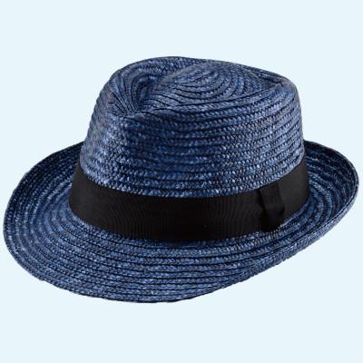 ふるさと納税 春日部市 春日部市伝統工芸品 田中帽子店　麦わら中折れ　ノア　ブルー　頭囲59cm(UK-H005-L-BL)