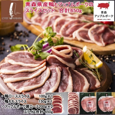青森県産鴨肉とアップルポークのスライスセット　合計650g【配送不可地域：離島】