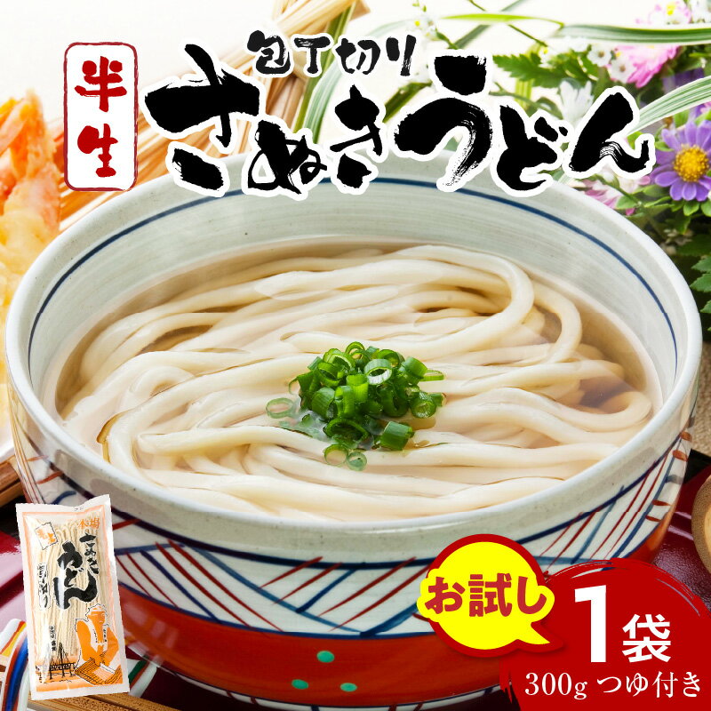 【ふるさと納税】包丁切りさぬきうどん 半生 300g（つゆ付き）うどん つゆ だし セット おすすめ 人気 名物 簡単調理 お試し アレンジ 料理 生活応援 グルメ お取り寄せ うどんセット 半生うどん 2000円 かけうどん ギフト 期間限定 小分け 出汁付き 香川県 三木町 送料無料