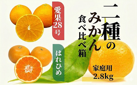 【2026年12月頃から順次発送】二種のみかん食べ比べ箱　愛果28号・はれひめ(家庭用) 約 2.8kg 食べくらべ 愛媛 みかん 詰め合わせ 蜜柑 柑橘 果物 くだもの フルーツ お取り寄せ グルメ 期間限定 数量限定 人気 おすすめ 愛媛県 松山市【PT0221】★みかんみかんみかんみかん