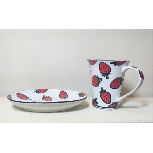 有田焼 親和貞陸 太白釉吹き苺のマグカップと楕円皿のセット A30-281_イメージ5