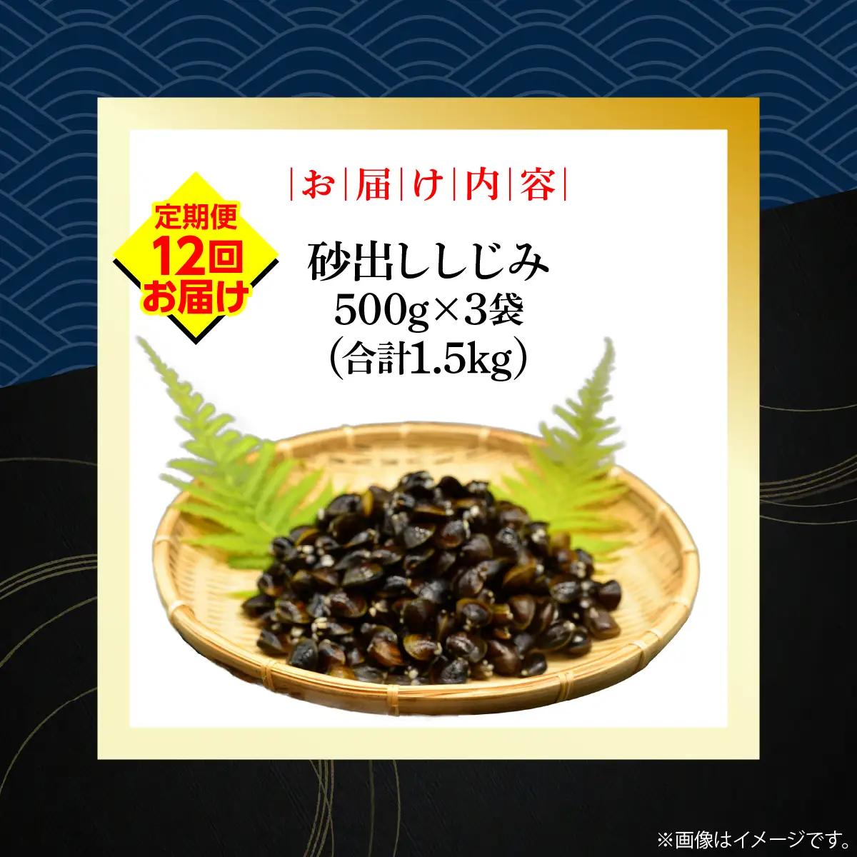 【定期便】無添加大粒砂出ししじみ500g×３袋合計1.5kg　全12回 ABAO143