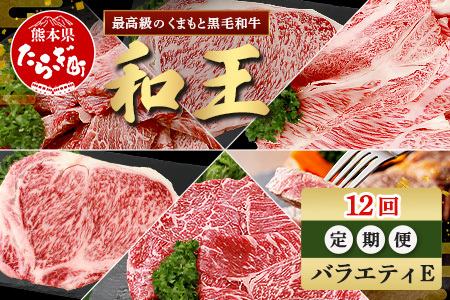【定期便12回】くまもと 黒毛和牛 (和王) バラエティ 定期便E ブランド牛 定期便 肉 サーロイン ロース ステーキ モモ すき焼き しゃぶしゃぶ スキヤキ 焼肉 焼き肉 やきにく 牛肉 お肉 1年 12か月 定期便 プレミアム品質 122-0609