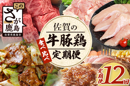 【定期便12回】佐賀の「牛・豚・鶏」食べ比べ 定期便 12ヶ月 12ヵ月 佐賀牛 ありた鶏 佐賀県産豚肉 焼き肉 焼肉 しゃぶしゃぶ ステーキ バラエティ V-44