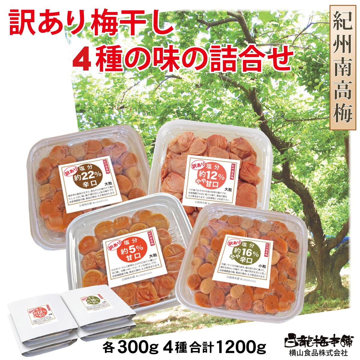 【ふるさと納税】自家梅園 紀州南高梅 訳あり 梅干 4種詰合わせ　1200g