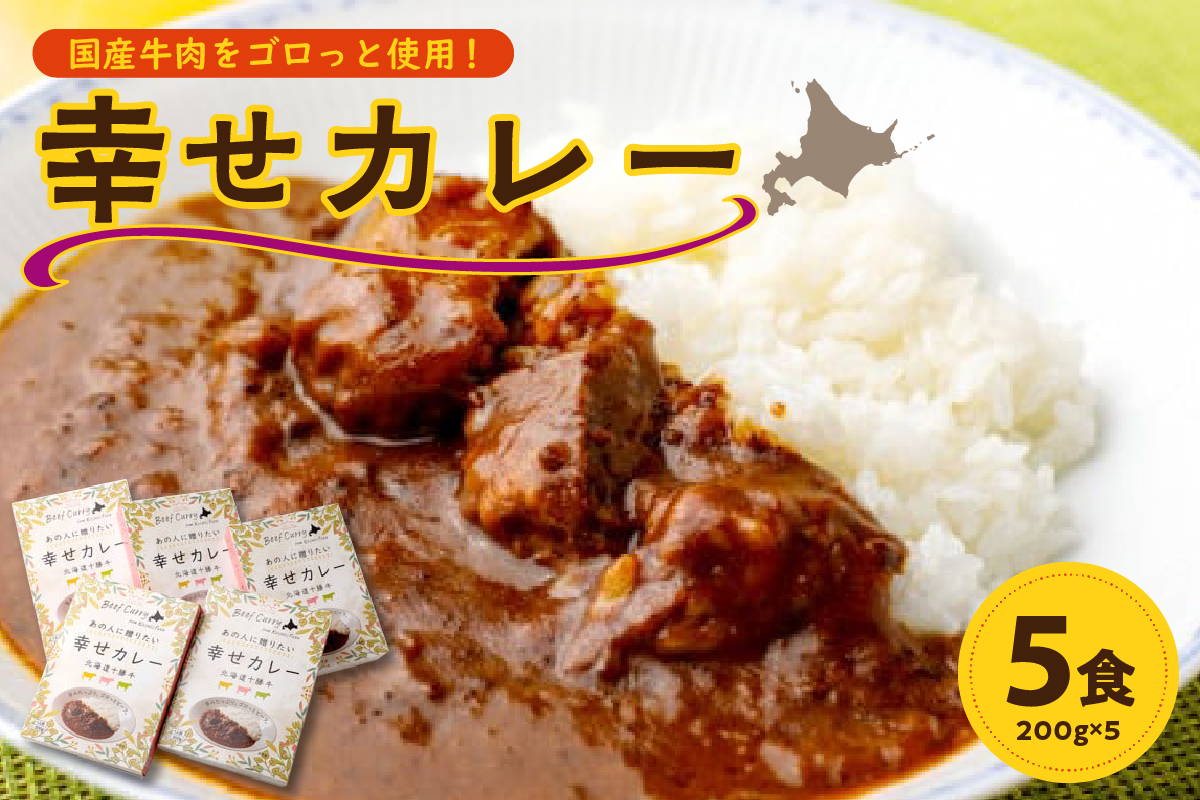 十勝清水 コスモスファーム 幸せ カレー 200g × 5食 【 ビーフカレー 国産 中辛 カレー レトルト 簡単調理 牛肉 常温 保存食 備蓄 手軽 贈り物 お取り寄せ 北海道 清水町  】