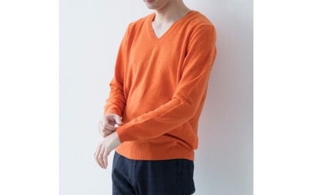 カシミヤ Vネック ニット度詰 カシミヤ(キャロット )男性用サイズ:L(44)≪白田のカシミヤ≫ 