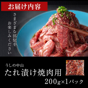 【数量限定】鹿児島県産黒毛和牛 うしの中山 タレ漬け焼肉用200g×1P 黒毛和牛 和牛 肉 牛肉 国産 九州産 鹿児島県産 焼肉 BBQ 味付け肉 たれ漬け 日本一 p9-036