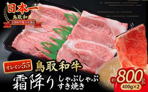 鳥取和牛 【オレイン55】霜降りしゃぶしゃぶすき焼き 800g ( 400g × 2 )  鳥取和牛 オレイン55 ロース しゃぶしゃぶ すき焼き 国産 牛肉 ブランド牛 和牛 黒毛和牛 KR1283