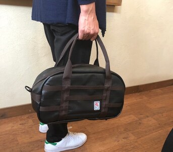11-61BR　【SUWAプレミアム】FIRE HOSE PRODUCTS　ボストンバック　ブラック（M）（パイピングカラー：茶）／バッグ ブラック メンズ ボストン 旅行 鞄 カバン 信州 諏訪