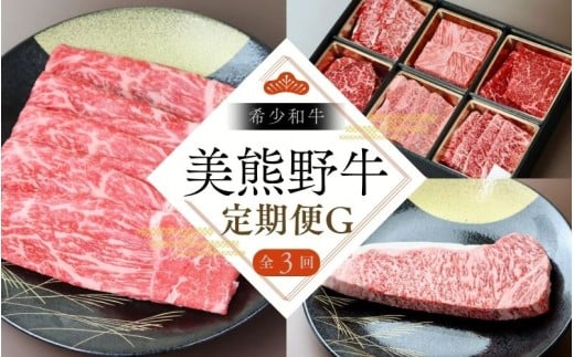 【全3回】美熊野牛 定期便G ＜すき焼きしゃぶしゃぶ用ロース＆赤身モモ肉 400g・サーロインステーキ 300g×1枚・焼肉用6種食べ比べ 500ｇ＞【okad-tkb0017】