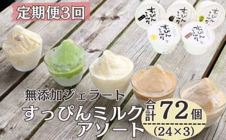 定期便3回 無添加ジェラート すっぴんミルク 5種 (90ml×24個) 全3回 合計72個 ミルク コーヒー 抹茶 ラムレーズン きなこ