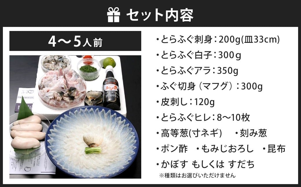 【指定日必須】本場関門とらふぐ刺身・ふぐ鍋セット※白子付(4～5人前)ふく一