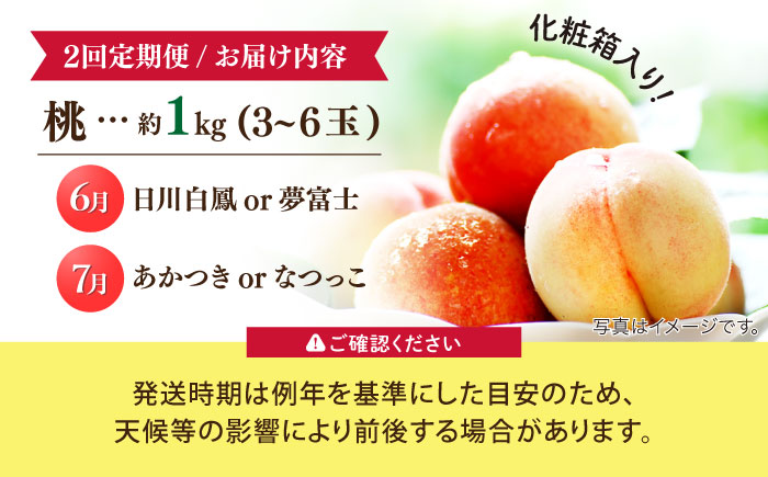 【2027年6月-発送】【2回定期便】南島原の桃を食べ比べ 化粧箱入り 計2kg 日川白鳳 夢富士 あかつき なつっこ / 桃 もも ハウス桃 フルーツ 果物 / 南島原市 / ふくはちファーム [SBS001]