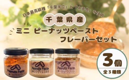 ピーナッツペースト ミニフレーバー  3個セット 千葉県産 ピーナッツ ピーナツ ピーナッツバター ジャム  豆 ナッツ 落花生 日本最高級種 千葉半立 半立 中手豊 オリジナルブレンド ブレンド ペースト 無糖 コンデンスミルク はちみつ キャラメル 贈答品 贈り物 贈物 手土産 プレゼント ギフト  送料無料 お取り寄せ グルメ 8000円 送料無料 千葉県 銚子市 チョウシナッツ