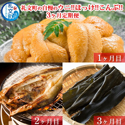 【ふるさと納税】礼文町の自慢のウニ！！ほっけ！！こんぶ！！【3ヶ月定期便】