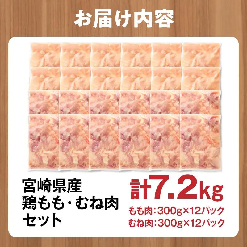 鶏肉 もも肉 むね肉 セット 鶏肉[宮崎県産 7.2kg 300g×24P 2～7営業日以内に発送予定]
