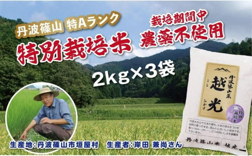 令和６年産　丹波篠山産　特別栽培米　越光（農薬不使用）（2ｋｇ×3袋）