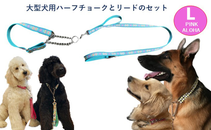 
【大型犬用・Lサイズ】 ハーフチョークカラーとリードのセット（ピンクハート＆ターコイズ）[№5786-5287]
