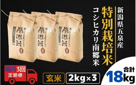 【令和6年産新米】〈隔月3回定期便〉特別栽培米コシヒカリ「南郷米」玄米6kg（2kg×3袋）［2024年9月中旬以降順次発送］ 有限会社ファームみなみの郷