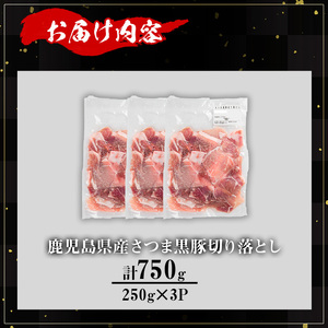 【訳あり】鹿児島県産さつま黒豚切り落とし (計750g・250g×3P) 鹿児島県産 豚肉 黒豚 【KNOT】 A690