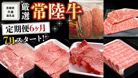 《 定期便 7月スタート 》 厳選 『 常陸牛 』 6ヶ月セット ( 茨城県共通返礼品 ) A5 A4 肉 焼肉 国産 サーロイン 霜降 赤身 もも ハンバーグ ステーキ すき焼き しゃぶしゃぶ 