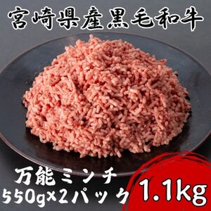 宮崎県産黒毛和牛万能ミンチ1.1kg(550g×2パック)(諸塚村)【配送不可地域：離島】【1675782】