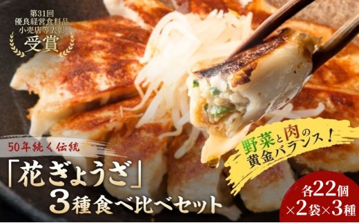 「花ぎょうざ」3種食べ比べセット 132個（各22個×2袋×3種） 餃子 冷凍餃子 冷凍ギョーザ 手作り餃子 ギョーザ セット 食べ比べ 点心 中華 中華料理 惣菜 簡単調理 加工食品 静岡県 森町