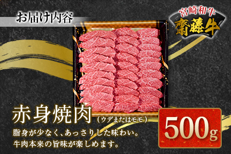 宮崎和牛『齋藤牛』赤身焼肉 計500g【C361】