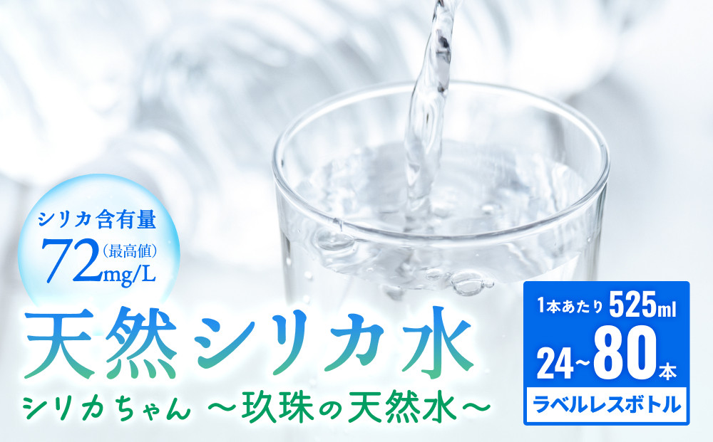
            天然 シリカ 水 525ml × 24-80本 ＜シリカちゃん〜玖珠の天然水〜＞ ラベルレス 天然水 シリカ水 ミネラルウォーター 大分県 国産 天然シリカ 水 シリカ水 ミネラルウォーター 国産 保存可能 水 ペットボトル 長期保存水 備蓄水 備蓄用 非常災害備蓄用 災害 避難用品 防災
          