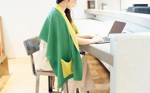 「CLEMATIS」 リバーシブル和紙ストール たたきポケット・グリーン 新潟県 五泉市 株式会社アークリード