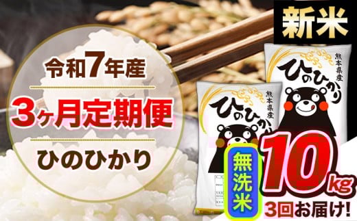 【3ヶ月定期便】新米 令和7年産  定期便 無洗米 ひのひかり 10kg 《お申込み翌月から出荷》令和7年産 熊本県産 ふるさと納税 精米 ひの 米 こめ ふるさとのうぜい ヒノヒカリ コメ 熊本米 ひのもり