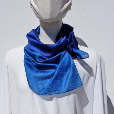 ふるさと納税 富士河口湖町 【「郡内織物」富士桜工房 】とにかるスカーフ　シルク×コットン3色　瑠璃色