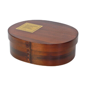 みよし漆器本舗 曲げわっぱ お弁当箱 900ml 約19×15×高さ6.1cm 小判型 北欧風 英字ロゴ モカ 漆塗り