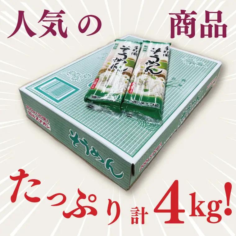 【麺のスナオシ】手打風そうめん１箱　4kg（200ｇ×20袋）（乾麺）乾麺 素麺 そうめん お取り寄せ 高評価 麺 即席麺 ストック 生活応援 非常食 簡単調理 長期保存 保存食 防災 人気 大容量 