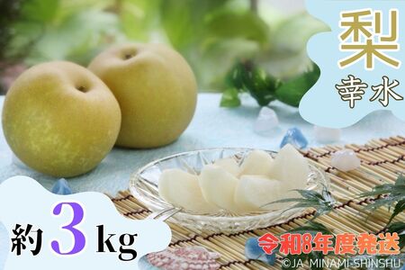 J04　【令和8年度発送先行予約品】梨（幸水）【太鼓判・優糖生】約3kg