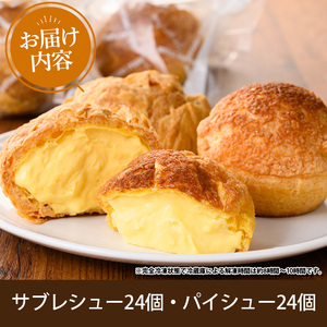 No.1049-D 薩摩77万石溶岩サブレシュー＆パイシュー(48個入) 鹿児島 日置市 特産品 お菓子 洋菓子 菓子 おかし スイーツ おやつ パイ シュークリーム カスタード クリーム 冷凍 冷凍