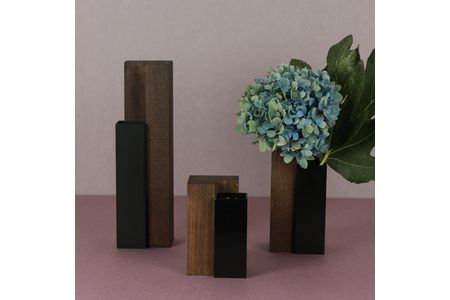 ALART〈アルアート〉　MUKU柱　漆黒　SMLセット 花器　インテリア　立体感を演出する・手染めの金属色と木の組み合わせがモダンな花器　インテリアの演出に