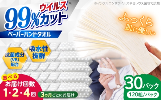 【2回定期便(3ヵ月に1回お届け)】抗ウイルス 抗菌成分 (VB) 配合 ふっくら柔らか ペーパーハンドタオル エンボス仕上げ 30パック (1パック:120組(240枚)入り) / 抗菌シート 抗菌  ウイルス対策 衛生 ハンドタオル ペーパータオル タオル ソフトパック 持ち運び 柔らかい 国産スピード発送 スピード配送 すぐ届く 最速 高知県 高知市【河野製紙株式会社】[ATAJ016]