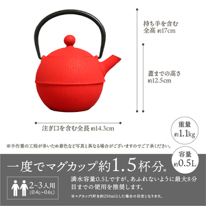【6カ月以内発送予定】南部鉄器 急須 手まり（レッド） 0.5L 【及春鋳造所 作】 伝統工芸品 キッチン用品 食器 日用品 雑貨[Y0021]