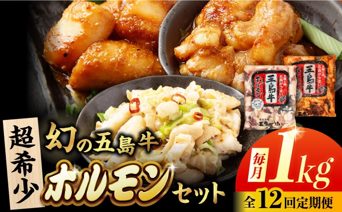 
            【12回定期便】幻の五島牛ホルモン 1kg 味付け有り・無しセット 五島市/ごとう農業協同組合 [PAF096]
          