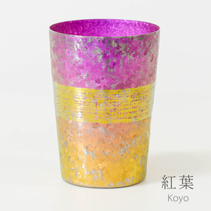 チタン二重タンブラー 木肌 ビアロック (紅葉) 400ml