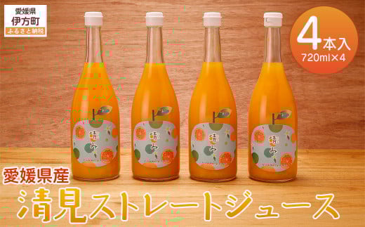 【栽培期間中農薬不使用】清見ストレートジュース 720ml×4本入り ※離島への配送不可 【 ふるさと納税 人気 おすすめ ランキング 柑橘 みかん ミカン 蜜柑 ジュース ミカンジュース オレンジジュース 清見ストレートジュース 清見タンゴール フルーツ 果物 産地直送 ギフト 贈り物 栽培期間中農薬不使用 木野本農園 愛媛県 伊方町 送料無料 】 IKTG031