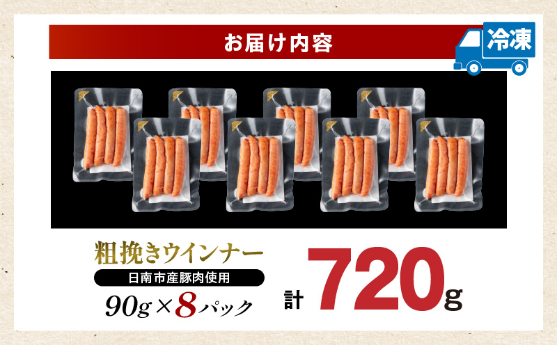 粗挽き ウインナー 計720g お肉 日南市産豚肉使用 ポーク ウィンナー ソーセージ あらびき 食品 おかず お弁当 おつまみ 惣菜 簡単調理 国産 BBQ 焼肉 小分け お祝い 記念日 ギフト お