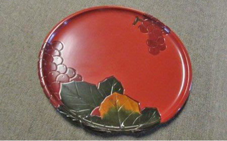 【高岡漆器】11丸盆　彩色　ぶどう彫 お盆 伝統技術 富山県 高岡 FAD-1414