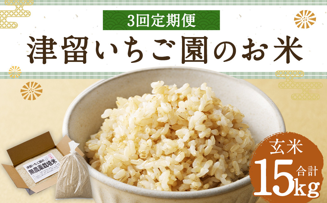 
                  【3回定期便】 津留いちご園のお米 玄米 農薬・化学肥料不使用（栽培期間中） 約5kg×3回 合計約15kg【2026年11月上旬発送開始】 ご飯 定期便 福岡県産 国産
                
