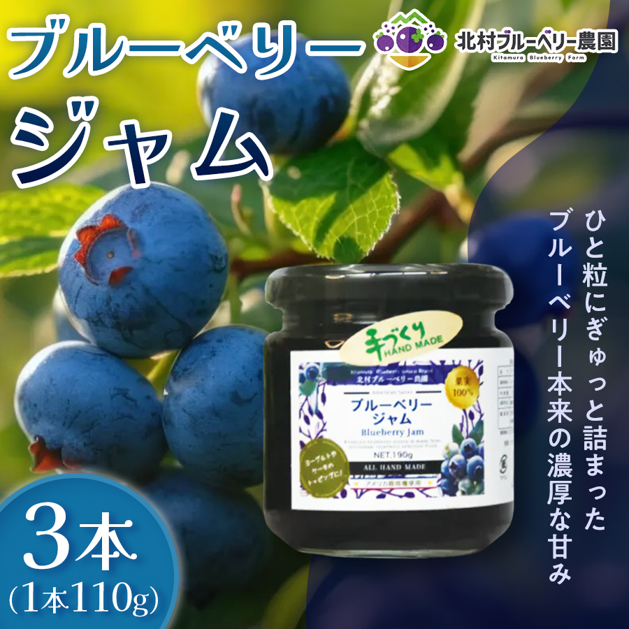 ブルーベリージャム 110g × 3本 ブルーベリー ジャム 自然栽