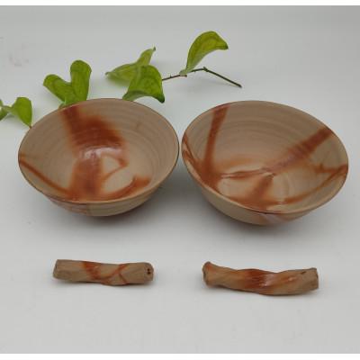 ふるさと納税 備前市 備前焼ヒダスキ飯茶碗、箸置き2個セット