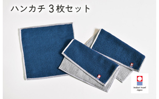＼特別寄附額実施中！／（今治タオルブランド認定品）キャンバスタオル ハンカチ 3枚セット（ネイビー）【I002150HT3NV】